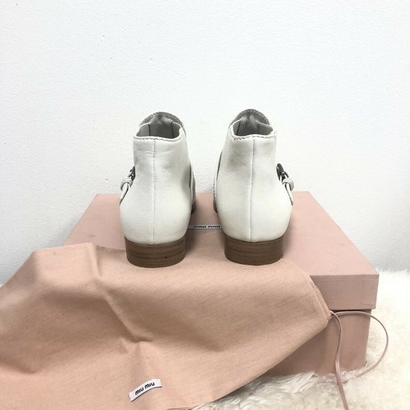 NIB Miu Miu Leather Strap Buckle Aviator Pointed Saint Laurent Ankle Boots 38.5 - Picture 6 of 8